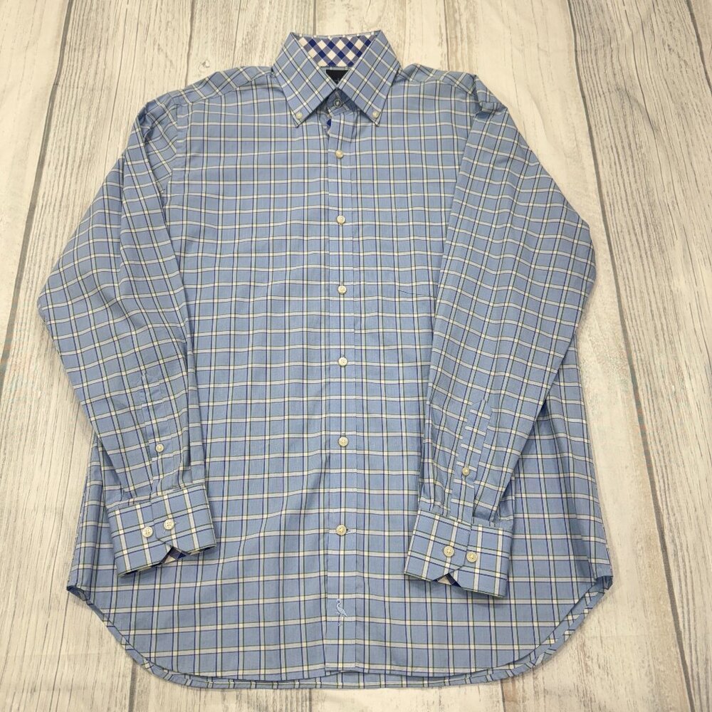 Tailorbyrd Button Down Shirt L‎ Blue Plaid Flip Cuffs Mens